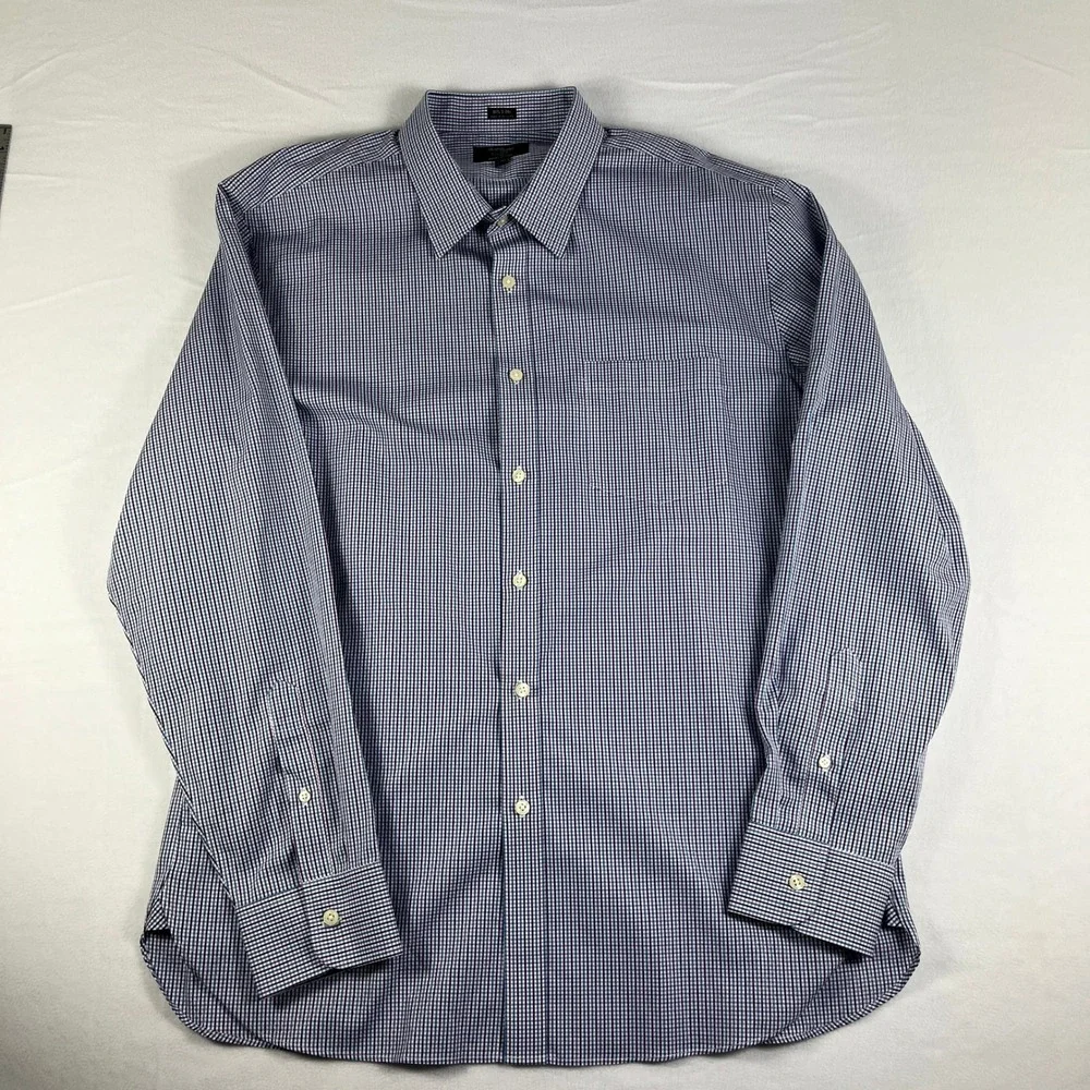 J Crew Thompson Wrinkle Free Gingham Button Down Shirt XL Blue‎ Plaid